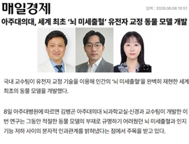 아주대의대, 세계 최초 ‘뇌 미세출혈’ 유전자 교정 동물 모델 개발